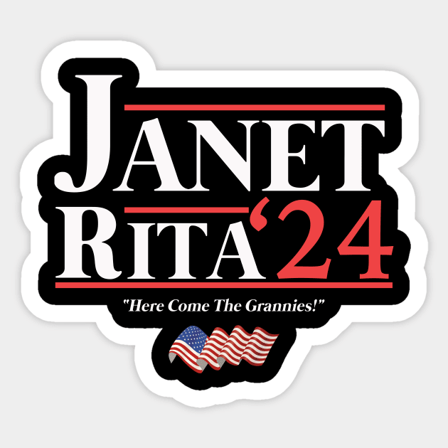 Janet and Rita 2024 Here Come the Grannies American Flag Sticker by mayamaternity